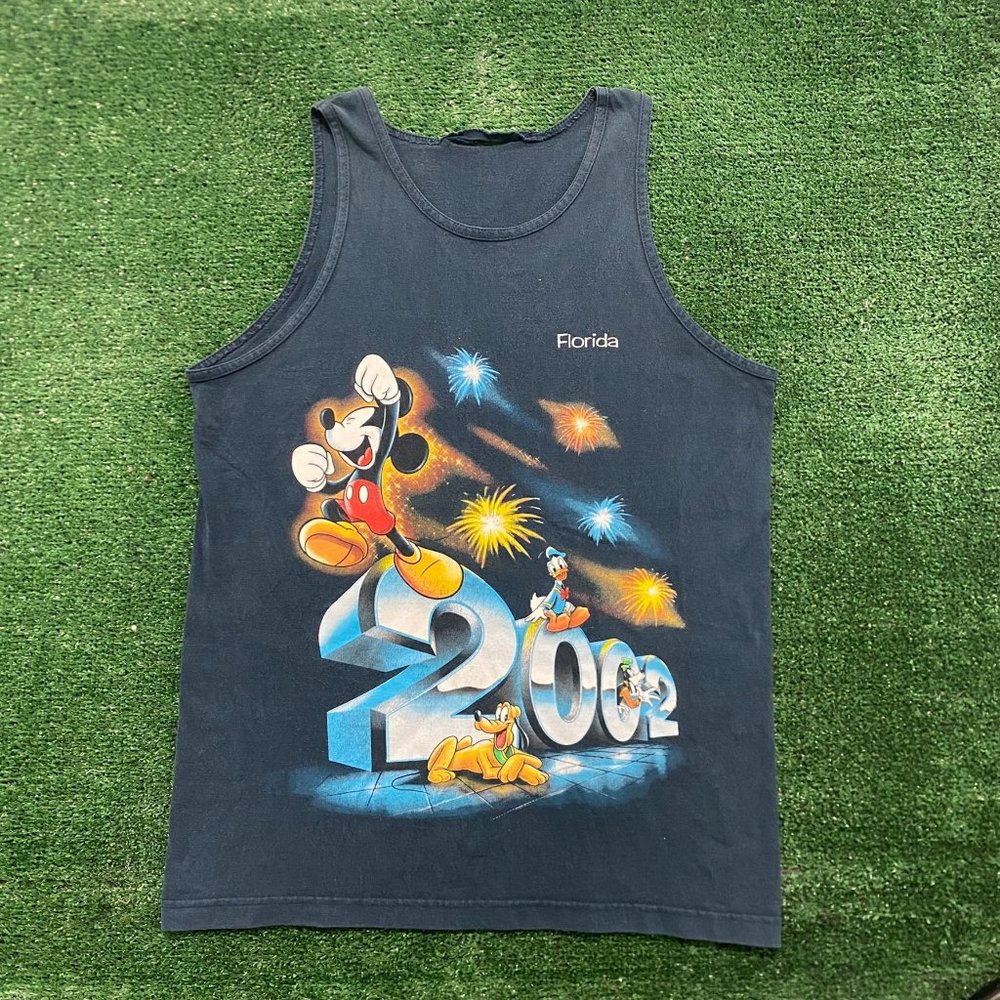 Vintage Y2K Walt Disney World 2002 Tank Top Mickey Florida  3D Beach Kidcore